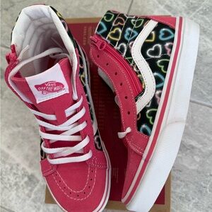 New girls Vans Kids Pink Multicolor Heart Sneakers Sz 2